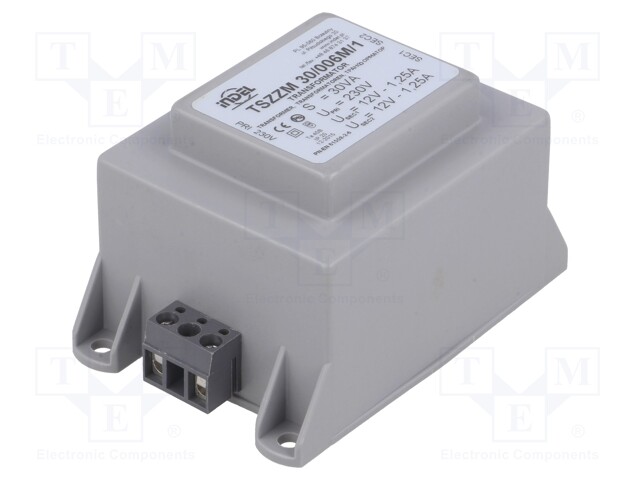 Transformer: encapsulated; 30VA; 230VAC; 12V; 12V; 1.25A; 1.25A