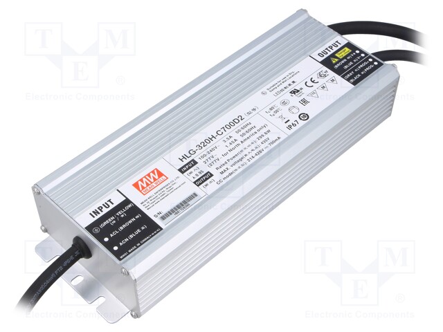 Power supply: switched-mode; LED; 320.25W; 152÷305VDC; 700mA; IP67