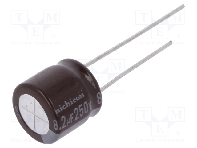Capacitor: electrolytic; THT; 8.2uF; 250VDC; Ø10x16mm; Pitch: 5mm