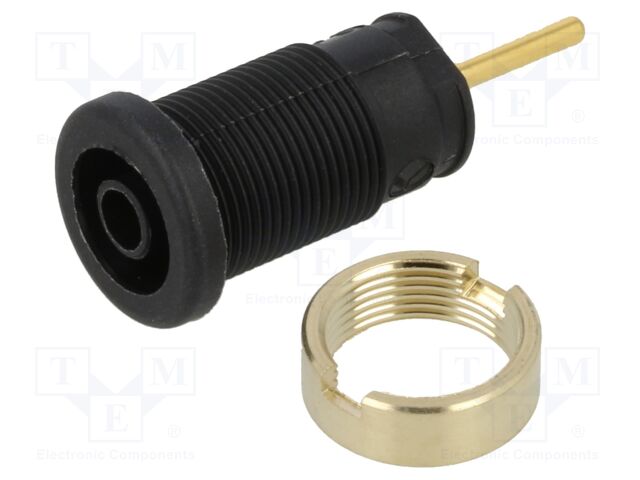 Connector: 4mm banana; socket; 24A; 1kV; black; gold-plated; 36mm