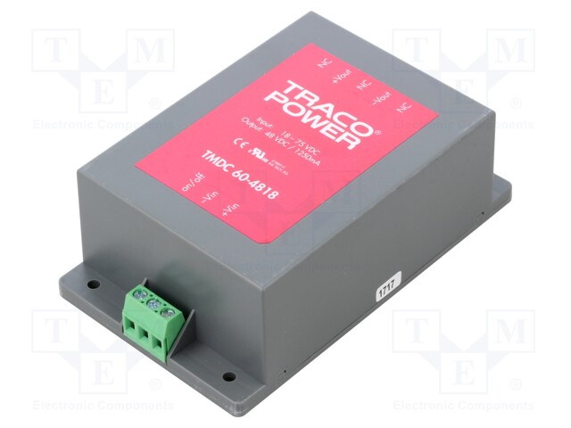 Converter: DC/DC; 60W; Uin: 18÷75V; Uout: 48VDC; Iout: 1250mA; 300g