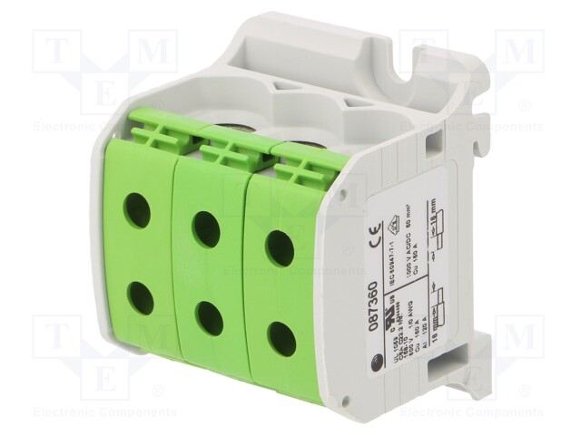 Splice terminal: rail; STB; 50mm2; ways: 1; terminals: 6; green; TS35