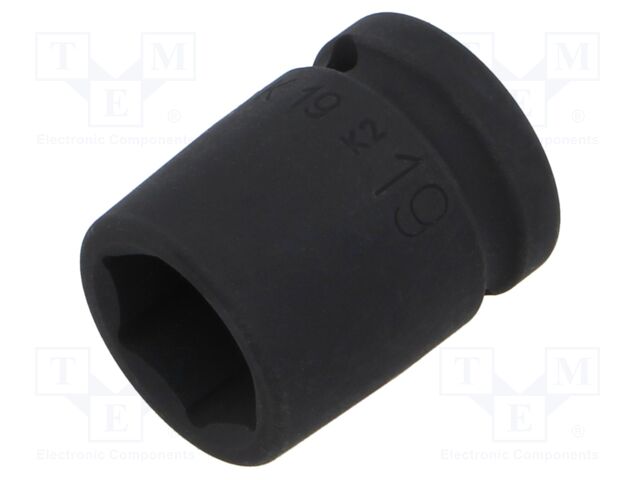 Socket; 6-angles,socket spanner,impact; HEX 19mm; 1/2"; short
