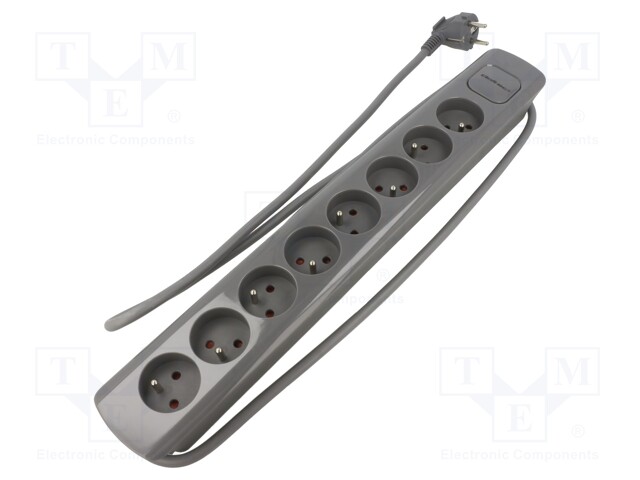 Extension lead; Sockets: 8; grey; 3x1,5mm2; 1.8m; 16A