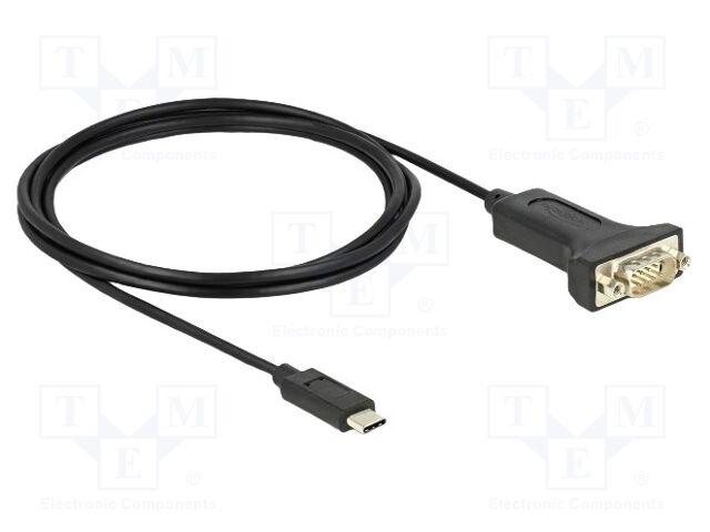 USB to RS232 converter; D-Sub 9pin plug,USB C plug; 2m; black