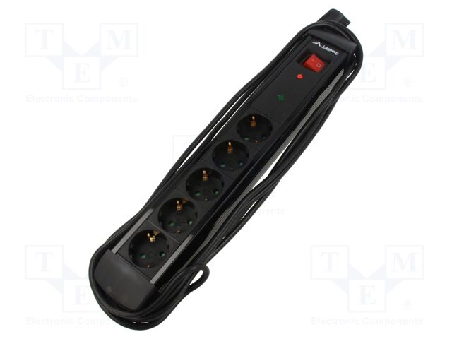 Plug socket strip: protective; Sockets: 5; 230VAC; 10A; black; 5m