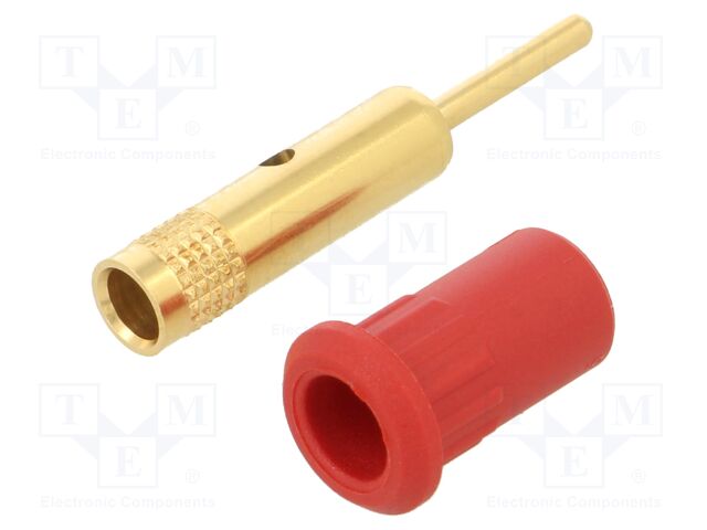 Socket; 4mm banana; 25A; 30VAC; 60VDC; red; gold-plated; on panel