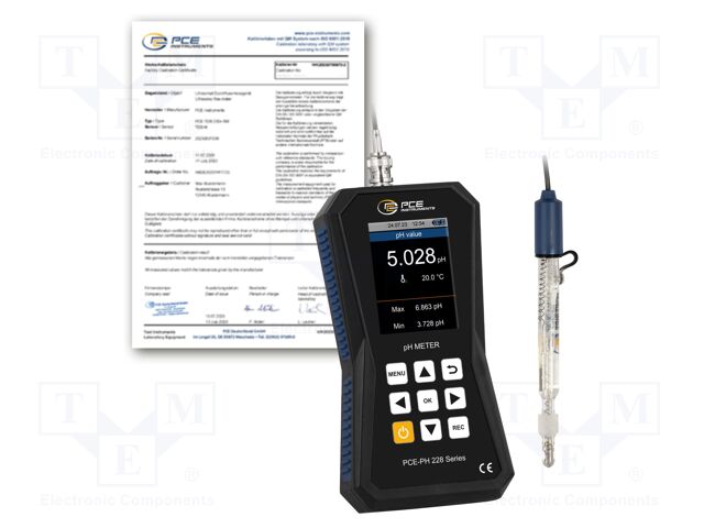 Meter: pH; LCD 2,8"; -2÷20pH,±2000mV; IP52; Dim: 178x32x85mm