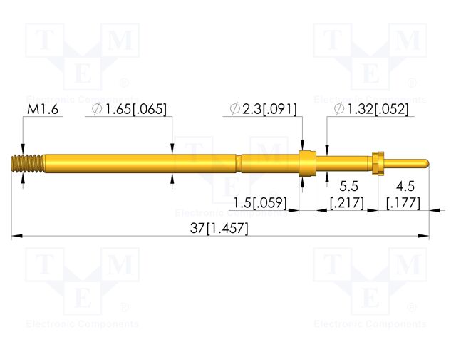Test needle; Spring compression: 4mm; 5mm; 5A; CuBe; gold-plated