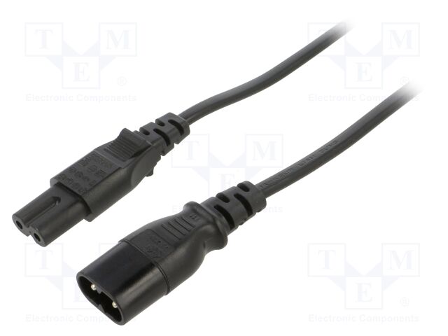 Cable; 2x0.75mm2; IEC C7 female,IEC C8 male; PVC; 5m; black; 2.5A