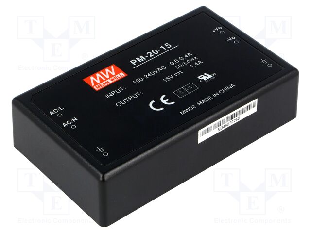 Power supply: switching; for building in,modular; 21W; 15VDC
