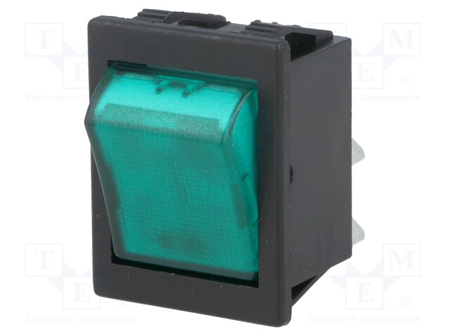 ROCKER; DPST; Pos: 2; OFF-ON; 16A/250VAC; green; neon lamp 250V