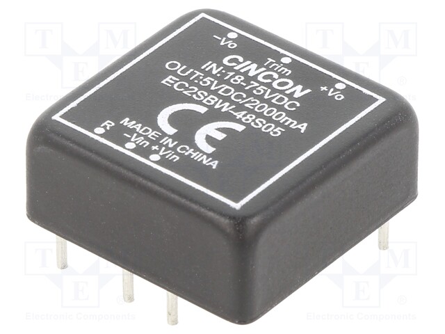 Converter: DC/DC; 10W; Uin: 18÷75V; 5VDC; Iout: 2000mA; 18g; 100kHz