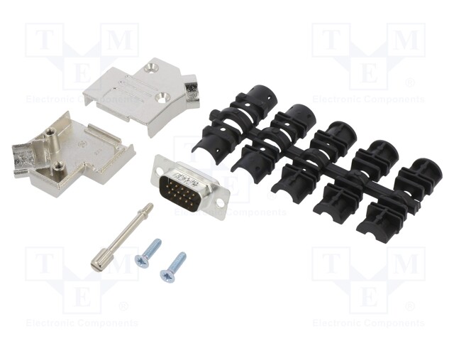 D-Sub HD; PIN: 15; male; shielded; angled 45°; soldering; for cable