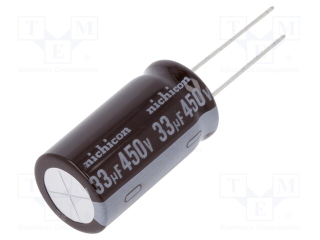 Capacitor: electrolytic; THT; 33uF; 450VDC; Ø16x31.5mm; ±20%; 700mA