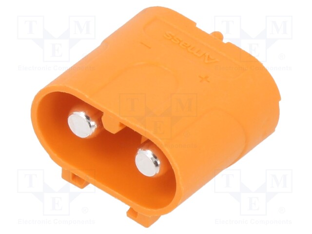 Socket; DC supply; LC; male; PIN: 2; on PCBs; THT; orange; 30A; 1kV