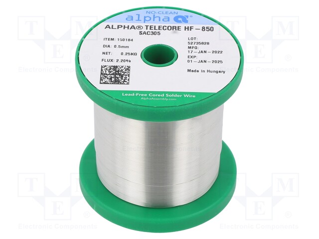 Soldering wire; Sn96,5Ag3Cu0,5; 0.5mm; 250g; lead free; 217÷221°C