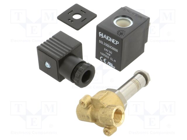 Electromagnetic valve; G 1/4"; brass; FKM; Valve: 2/2 NC; 24VDC