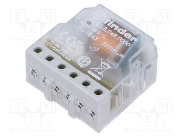 Relay: installation; bistable; NC + NO; Ucoil: 48VAC; 10A; -40÷40°C