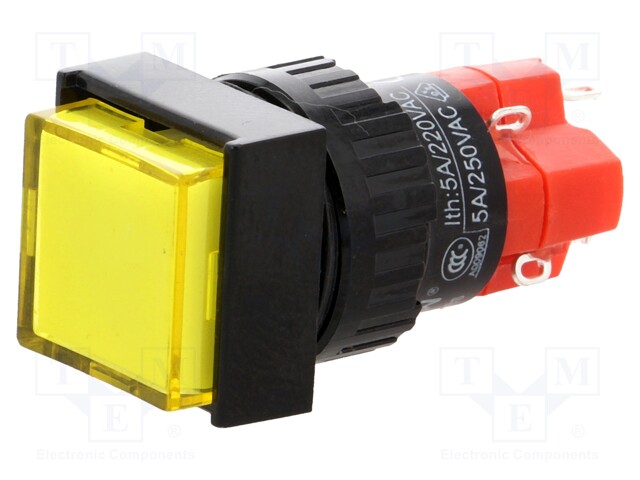 Switch: push-button; Pos: 2; SPDT; 3A/250VAC; 2A/24VDC; yellow; IP40