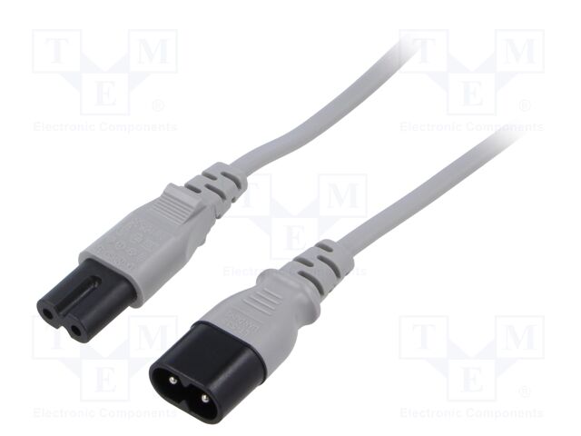 Cable; 2x0.75mm2; IEC C7 female,IEC C8 male; PVC; 5m; grey; 2.5A