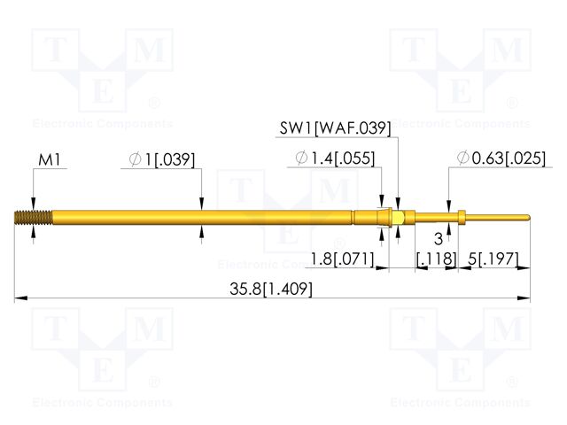 Test needle; Spring compression: 2.4mm; 3mm; 3A; CuBe; gold-plated