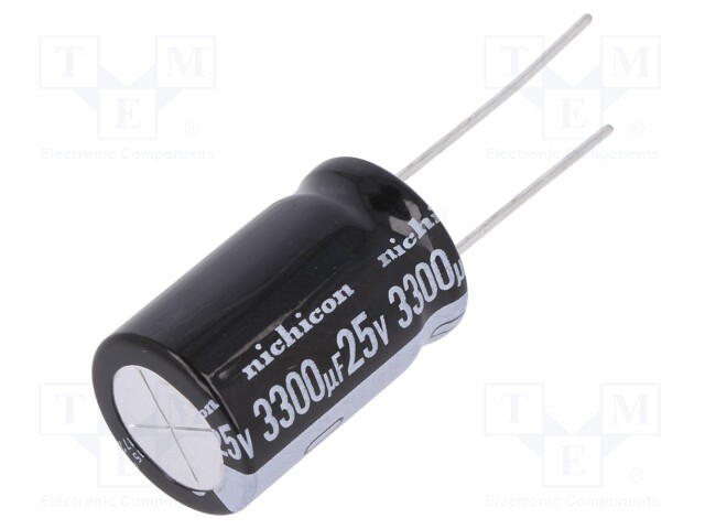Capacitor: electrolytic; THT; 3300uF; 25VDC; Ø16x25mm; Pitch: 7.5mm