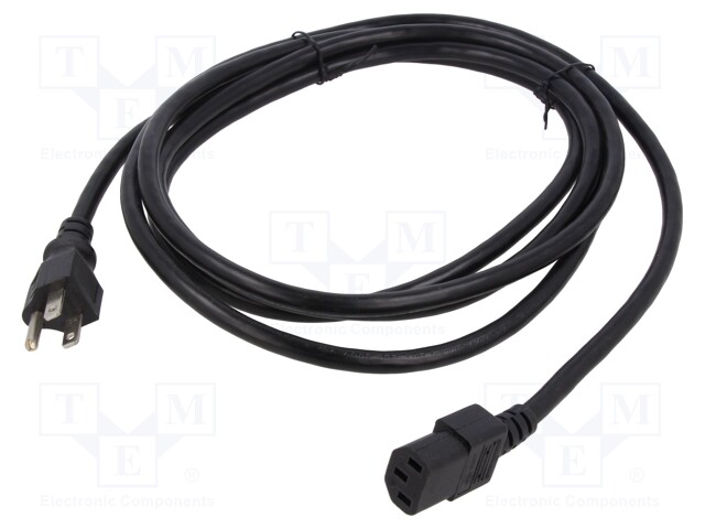 Cable; IEC C13 female,NEMA 5-15 (B) plug; PVC; 3.7m; black; 10A