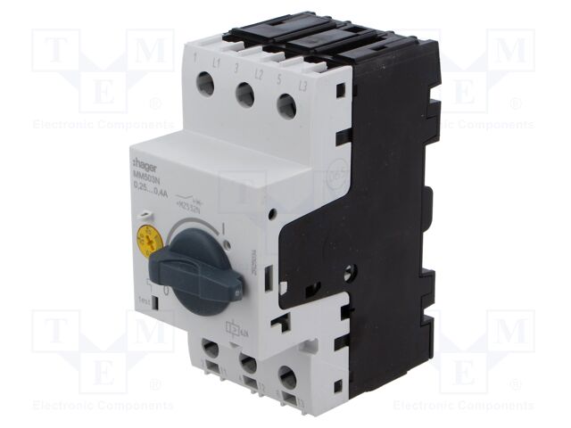 Motor breaker; 0.09kW; 230VAC; DIN; 0.25÷0.4A; IP20