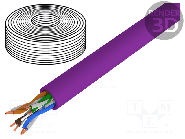 Wire; U/UTP; 6; solid; Cu; 4x2x23AWG; LSZH; violet; 100m; CPR: B2ca