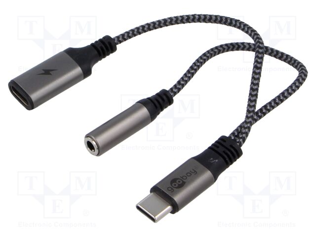 Cable; Jack 3.5mm 3pin socket,USB C socket,USB C plug; 150mm