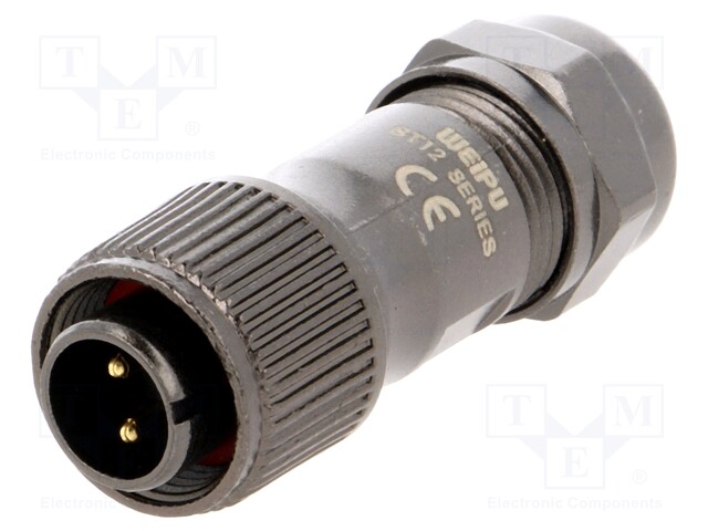 Plug; male; ST12; PIN: 2; IP67; 5÷8mm; 13A; soldering; for cable; 250V