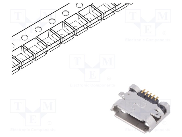 Socket; USB B micro; on PCBs; SMT; PIN: 5; horizontal; USB 2.0
