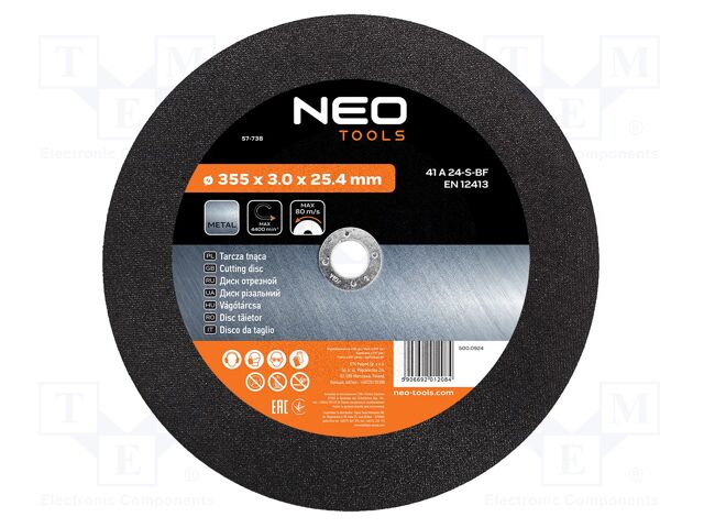 Cutting wheel; Ø: 355mm; Holder: assembly hole; Øhole: 25.4mm