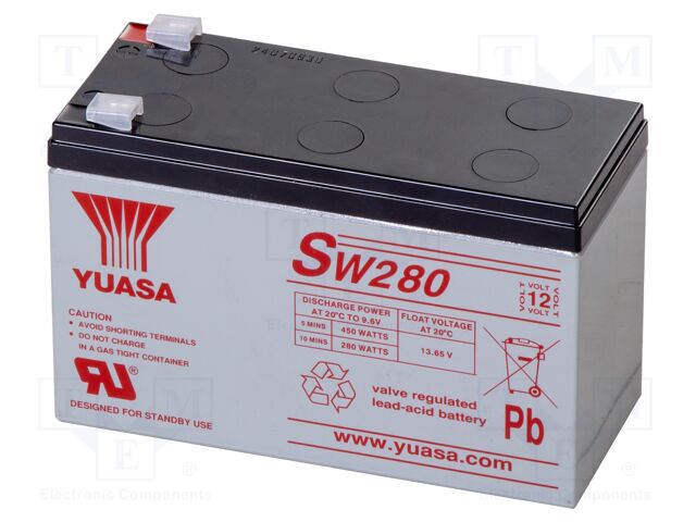 Re-battery: acid-lead; 12V; 9Ah; AGM; maintenance-free; 280W; 2.6kg