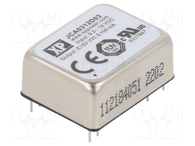 Isolated Board Mount DC/DC Converter, 2:1 Input, ITE, 2 Output, 3 W, 15 V, 100 mA, -15 V