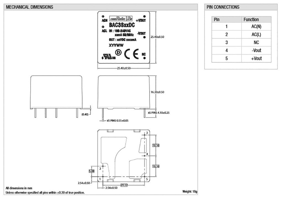 Converter: AC/DC; 3W; 85÷264VAC; Usup: 120÷370VDC; Uout: 5VDC; 75%