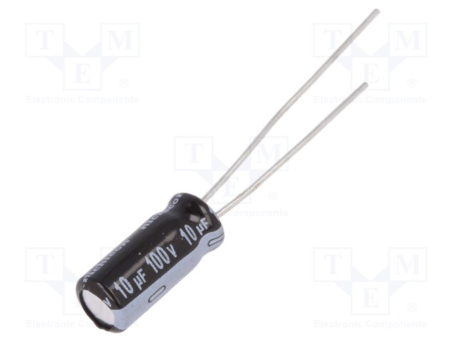 Capacitor: electrolytic; THT; 10uF; 100VDC; Ø5x11mm; Pitch: 2mm