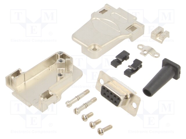 D-Sub; PIN: 9; plug; female; shielded; soldering; for cable; black