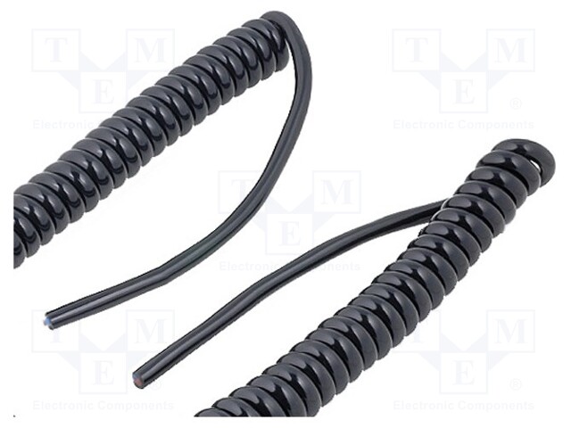 Wire: coiled; 8x0,5mm2; unshielded; PUR; black; 500V; 1m; 4m; Class: 5