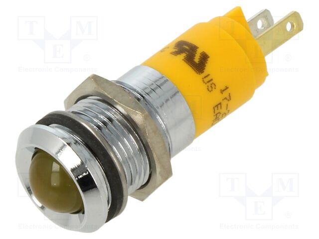 Indicator: LED; prominent; yellow; 24VDC; Ø14mm; ØLED: 10mm; 70mcd
