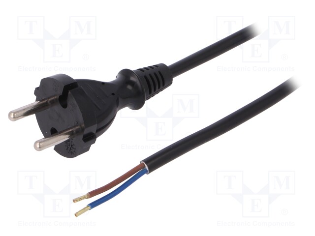 Cable; CEE 7/17 (C) plug,wires; 4m; black; PVC; 2x1mm2; 16A; 250V