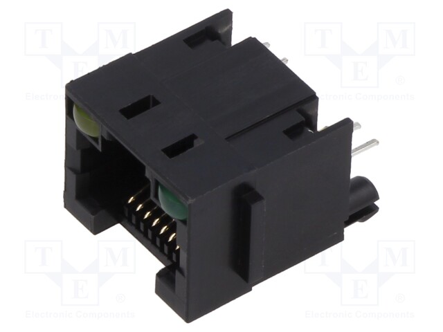Socket; RJ45; PIN: 8; with LED; Layout: 8p8c; on PCBs,PCB snap; THT