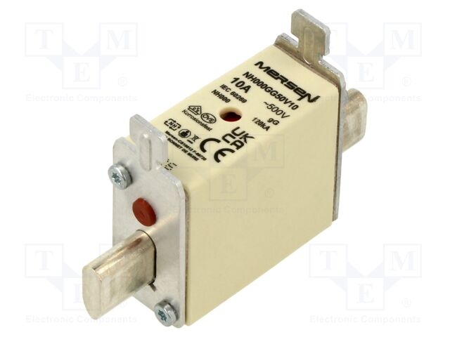 Fuse: fuse; gG; 10A; 500VAC; 250VDC; ceramic,industrial; NH000