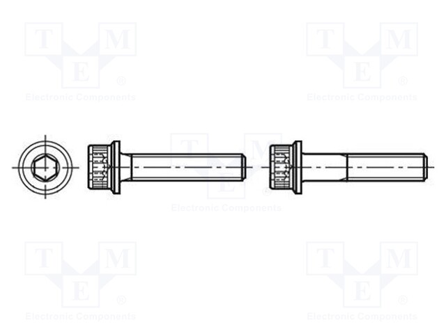 Screw; with flange; M10x50; Head: knurled,cheese head; imbus