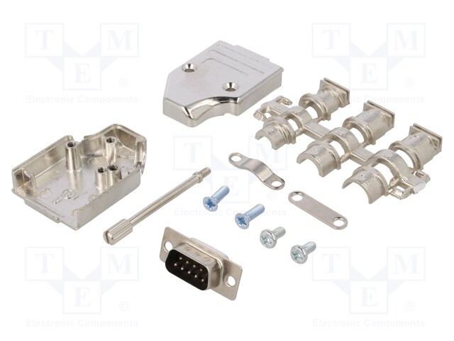 D-Sub; PIN: 9; plug; male; stamped and formed contacts; angled