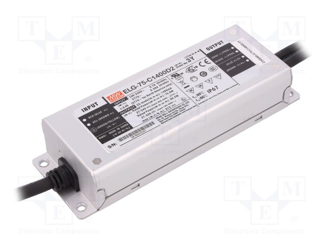 Power supply: switched-mode; LED; 75.6W; 27÷54VDC; 1.4A; IP67; 800g
