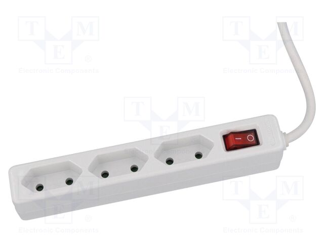 Extension lead; 2x1mm2; Sockets: 3; PVC; white; 1.4m; 16A