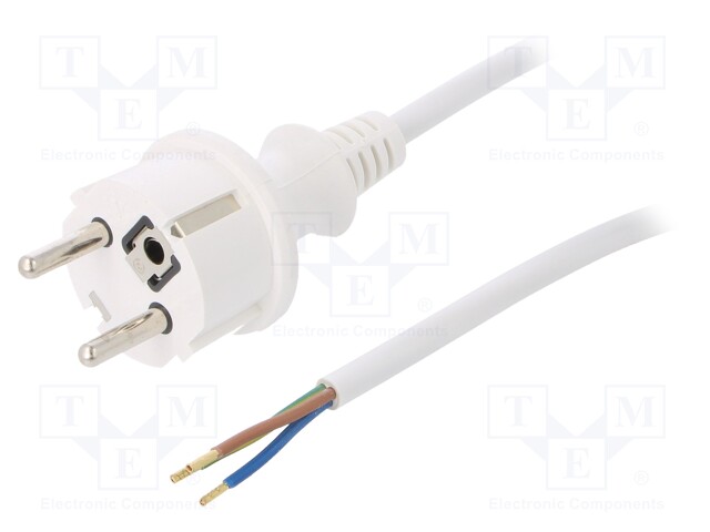 Cable; SCHUKO plug,CEE 7/7 (E/F) plug,wires; 1.5m; white; PVC