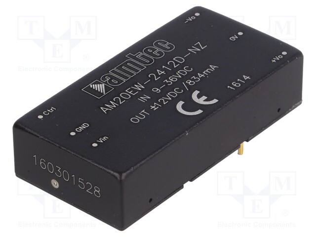 Converter: DC/DC; 20W; Uin: 9÷36V; Uout: 12VDC; Uout2: -12VDC; 2"x1"
